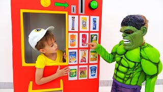 Vlad and Nikita superheroes vending machine kids toy story [upl. by Metzgar]