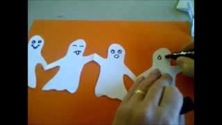 Basteln mit Kindern für Halloween GespensterGirlande oder GeisterGirlande aus Papier [upl. by Fishback]