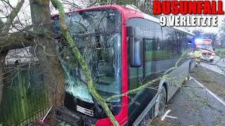 SCHWERER BUSUNFALL IN RATINGEN  Linienbus krachte frontal gegen einen Baum  9 Verletzte [upl. by Shulins]