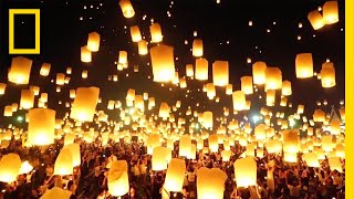 Watch as Lanterns Fill the Sky in Thailand  National Geographic [upl. by Riella93]