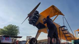 Hand Starting inertial starter Stearman [upl. by Nibot]