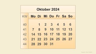 Kalender Oktober 2024 [upl. by Egroej]