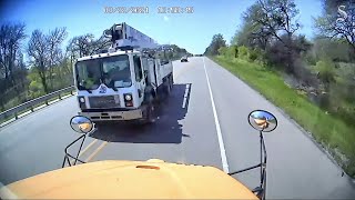 Texas school bus crash Footage shows truck hit Hays school district bus rollover after crash [upl. by Radbun]