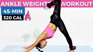 45MIN ANKLE WEIGHTS WORKOUT calisthenics exercises for full body sculpting legs belly fat abs [upl. by Atinas]