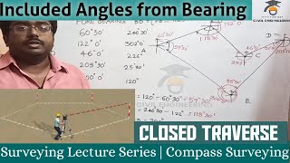 Included angles of a closed traverse from bearing  Compass Surveying in Tamil [upl. by Meredeth767]