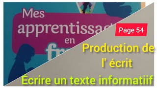 production de lécrit  🔥écrire un texte informatif page 54🔥 الخامس ابتدائي🔥 [upl. by Earehc]