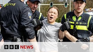 Greta Thunberg arrested at Hague climate protest  BBC News [upl. by Glenden]