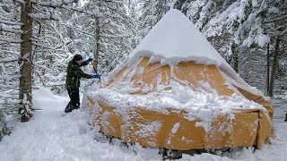 Winter Camping in our New Wilderness Shelter  A Snow Storm for our First Overnighter [upl. by Suivatra474]