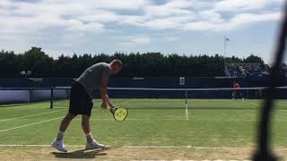 Lleyton Hewitt practice with Alex De Minaur  Surbiton Challenger Tennis 2018 [upl. by Cohberg290]