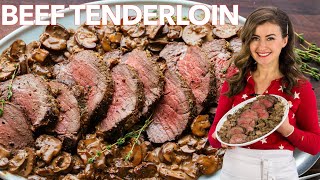 Beef Tenderloin With Mushroom Sauce  Filet Of Beef Recipe [upl. by Chirlin]