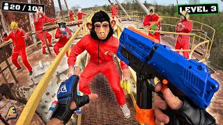 NERF WAR  100 GUN GAME BATTLE [upl. by Ayk661]