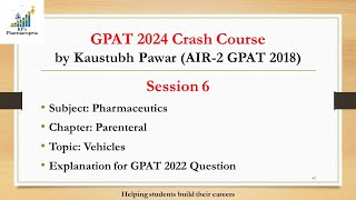 Parenteral Formulation Vehicles  Pharmaceutics  GPAT 2024  KPs Pharmacopeia [upl. by Zoller]