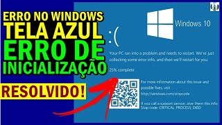 TELA AZUL de ERRO do WINDOWS ou fica REINICIANDO na TELA DE REPARO AUTOMÁTICO do WINDOWS [upl. by Frederigo]