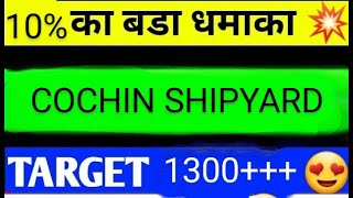 COCHIN SHIPYARD SHARE LATEST NEWS TODAYCOCHIN SHIPYARD SHARE ANALYSISCOCHIN SHIPYARD SHARE [upl. by Osnofla]