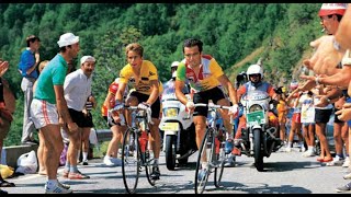 Tour 1986 Etapa 18 BriançonLAlpe dHuez Exhibición de Hinault y Lemond [upl. by Ahsaetal]