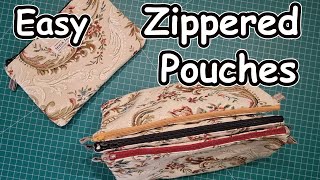 How to sew zippered pouches curved edge toiletry bag in tapestry upholstery fabric from batch sewing [upl. by Shay]