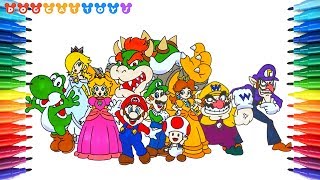 How to Draw Super Mario Characters 200  Drawing Coloring Pages Videos for Kids [upl. by Tirrell]