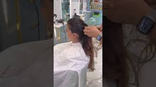 Using satin strands hair oil on client hair transformation [upl. by Sucy]