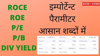 PE  EPS  ROCE  ROE  PB  MARKETCAP  DIVIDEND YIELD EXPLAINATION [upl. by Whit]