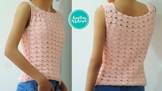 💯 ¡Patrón de tejido hermoso simple basado en punto abanico  blusa o top tejido a crochet [upl. by Ayitahs]