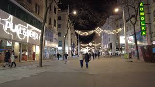 Walking Vienna Shopping Street Mariahilfer Straße in the night 4K UHD [upl. by Sualocin]