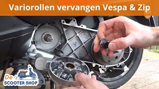 Variorollen  variogeleiders vervangen Vespa amp Piaggio Zip  Montagevideo  De Scooter Shop [upl. by Eirena]