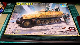 ALL NEW FIRST LOOK Sd Kfz 251D Armored Half Track 116 Scale Model Kit Review Trumpeter 00942 700942 [upl. by Cirdek905]