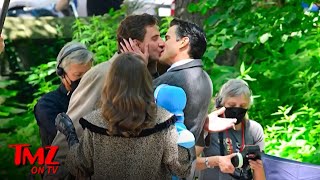 Bradley Cooper On Set of Leonard Bernstein Movie Kissing Matt Bomer  TMZ TV [upl. by Fidelity]