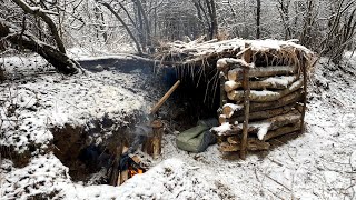 Build Your Own Shelter in Harsh Winter Survival Frost  Caught in Shelter with Snow Overnight [upl. by Brink]