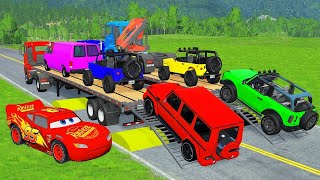 Double Flatbed Trailer Truck vs Speedbumps  Train vs Cars BeamngDrive 11 [upl. by Cedar563]