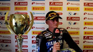 2024 Bennetts British Superbike R7 Thruxton Race 3 podium reactions [upl. by Carita]