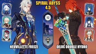 F2P Neuvillette Freeze amp Diluc Double Hydro  Spiral Abyss 45  Floor 12  Genshin Impact [upl. by Nod]