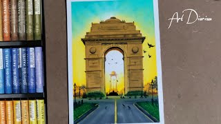 Republic Day Drawing with Oil Pastels  Step by Step [upl. by Yliab423]