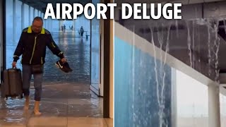 Barcelona on flooding red alert after devastating Spain storms with parts of airport submerged [upl. by Ileyan]