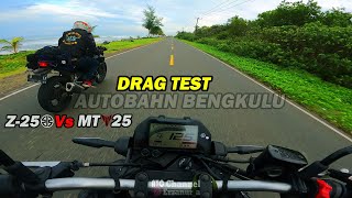 DRAG TEST  TOP SPEED YAMAHA MT25 VS KAWASKI Z250 [upl. by Eerazed]