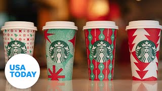 Starbucks introduces 2022 holiday cups festive menu  USA TODAY [upl. by Wivinah]