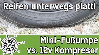 Unterwegs Reifen aufpumpen  Mini Fußpumpe vs 12v Kompressor  SCHALLDOSE ON TOUR [upl. by Yenittirb]