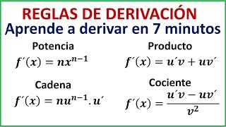 REGLAS DE DERIVACIÓN  Repaso en 7 minutos con ejemplos [upl. by Eiloj598]