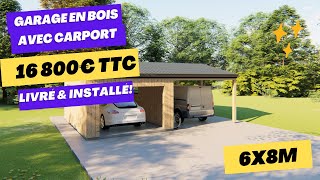 Garage en bois avec carport  Constructeur garage bois [upl. by Auqeenahs]