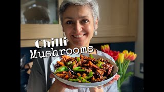 CHILLI MUSHROOM STIR FRY  Ganbian Shanyu  Mushroom pepper chilli stir fry  Food with Chetna [upl. by Edualcnaej41]