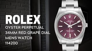 Rolex Oyster Perpetual 34mm Red Grape Dial Mens Watch 114200 Review  SwissWatchExpo [upl. by Belanger]