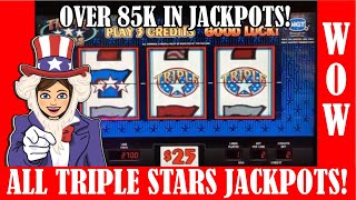 ALL HIGH LIMIT TRIPLE STARS SLOT JACKPOTS COMPILATION OF OUR FAVORITES OVER 85K IN HANDPAYS [upl. by Eixor]