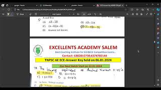 TNPSC AE ECE Answer key PART 2 held on 06012024 By EXCELLENTS ACADEMYSALEM [upl. by Oznol]