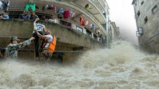 China river bursts and flooding Streets flooded in Jinan Shandong [upl. by Reich]