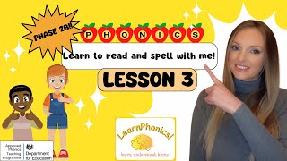 Phase 2 Phonics for Kids  Lesson 3 3 letter words reading practice [upl. by Namsaj]