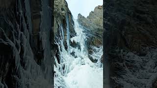 4k Drone  Frozen Waterfall in Windy Wyoming Mountains waterfall wy hiking mountains [upl. by Shreeves]