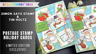 STAMPTEMBER Tim Holtz  Postage Stamp Holiday Cards [upl. by Neile]