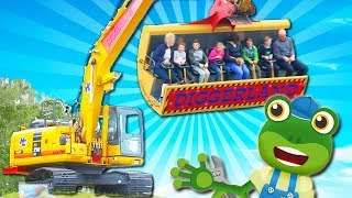 Gecko Goes to Diggerland  Geckos Real Vehicles  Educational Videos For Toddlers [upl. by Olson257]