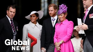 Queens Platinum Jubilee Prince Harry and Meghan Royals attend thanksgiving service [upl. by Mayrim]