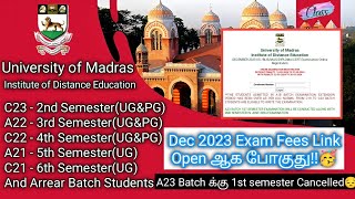 Dec 2023 Exam Fees Pay பண்ற Link Open ஆக போகுது 🥳  Madras University IDE  Classlike [upl. by Cramer]